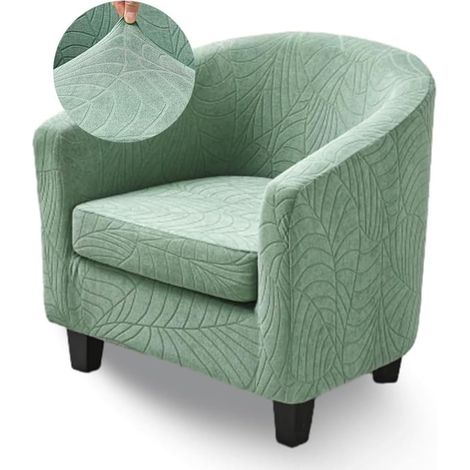 JSSEVN-1 Place Cabriolet Chesterfield Deux Pièces, Housse Fauteuil Club en Tissu Jacquard Vert Extensible Facile À Enlever Et Antidérapante (1/5)