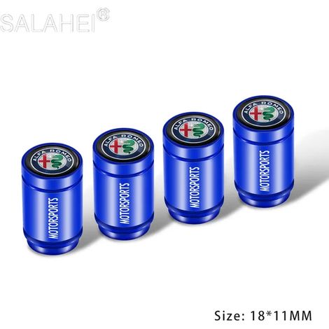 (Bleu) alliage 4 pièces bouchons de Valve de pneu de roue de voiture couvercles de tige de jante de pneu adaptés pour 159 Giulietta Giulia 147 156 Mito Stelvio GT Sportiva (1/5)