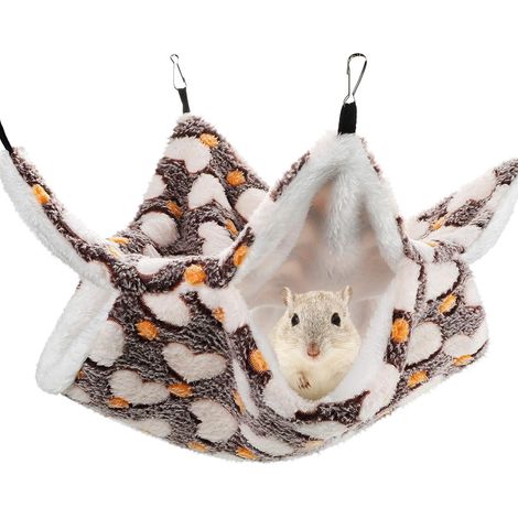 Sac de Couchage écureuil Suspendu Hamac Chauffant Hamster Double Couche - L - Marron (1/5)