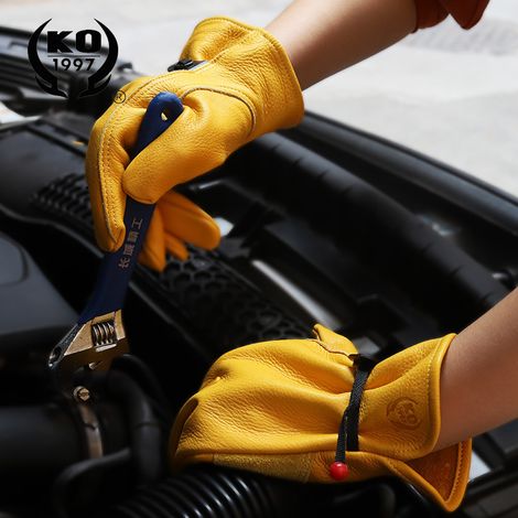 Filiyano-Gants de jardinage unisexes, gants de travail en cuir de vachette, gants de jardinage anti-déchirure et anti-coupure - Jaunes épais (1/5)