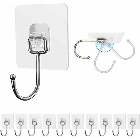 (10 Pièces) Crochet Adhésif 15kg(Max) Transparent Auto Adhesif Imperméable à l'eau et à l'huile Crochet Murale Porte Serviette Pour Accroche Salle de Bain,Cuisine,Plafond,Accrocher,Mural,Porte (1/5)