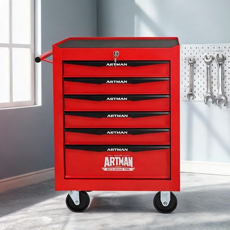 Servante d'atelier coloris rouge noir en acier 60 x 33 x 77,5 cm (1/5)