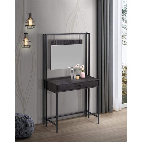 Contemporary Dressing Table With Large Hanging Mirror & Drawer Storage - Black (1/4)