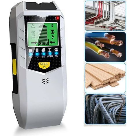 Détecteur mural 5 en1,détecteur de métaux, détecteur de câbles, détecteur de métaux,de boulons et de courant avec écran LCD et alarme(sans batterie)