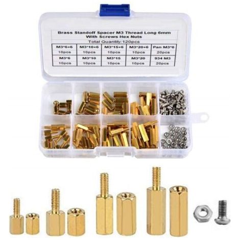 120 Pièces 4 Divers M3 Mâle-Femelle/Femelle-Femelle Hexagonale en Laiton Entretoise et Boulon à Vis en Acier Inoxydable Kit d'Assortiment d'Écrou de Carte Mère avec (+) Tournevis