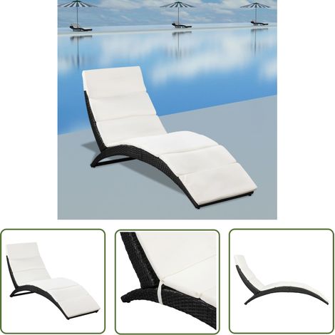 INLIFE Chaise longue pliable avec coussin Résine tressée Noir (1/5)