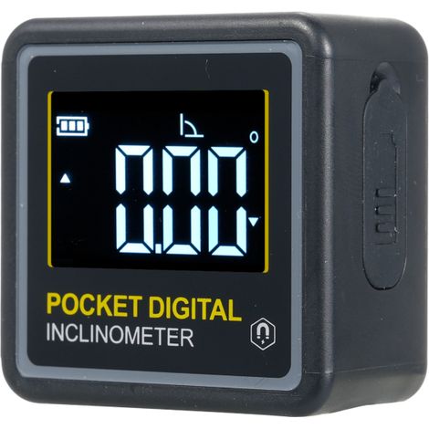 Inclinometro digitale portatile 4 x 90° con display LCD retroilluminato, goniometro digitale, righello digitale per angoli, fissaggio magnetico su un solo lato (nero)