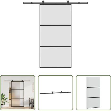 vidaXL Puerta corredera set herrajes vidrio templado aluminio (1/5)
