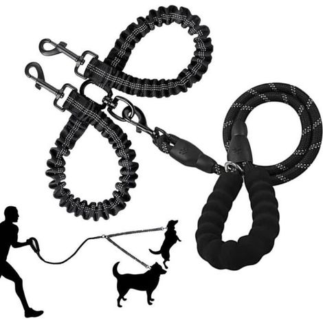 Laisse Double Anti-Enroulement - Non spécifié - 120 cm - Nylon - Pour 2 Chiens - Couleur Noire (1/4)