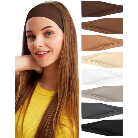 8 Pcs Bandeau Cheveux Femme, Antidérapant Bandeaux Mode pour Femmes Sport Headband Elastique Cheveux Accessoire Cheveux Adapté Yoga Fitness Exercice (1/5)