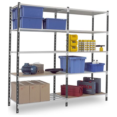 Regale für die Werkstatt 5 Ebenen - Startmodul - 2000x1000x300 - Max. Belastung 170kg/Ebene - RAYFLI/1030/5N/D