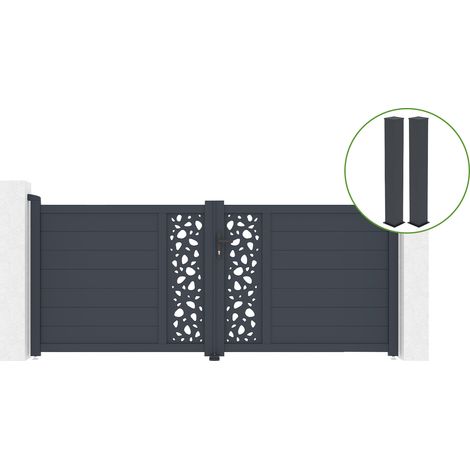 Portail battant 3m SUNNY H.120cm alu gris + 2 poteaux 20x20cm H.166cm (1/5)