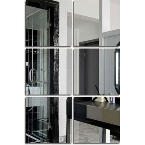 Pair Miroir mural pleine longueur (verre, 8''x8''x 6PCS), carreaux de miroir sur toute la longueur pour porte, chambre à coucher, salle de sport à domicile (1/5)