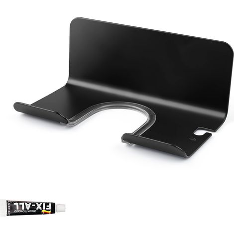 Porte seche Cheveux Mural, Aluminium Perceuse Porte Seche Cheveux, Résistante à Humidité et Durable, avec Trous de Rangement, pour Carreaux, Murs en Marbre (Noir) (1/5)