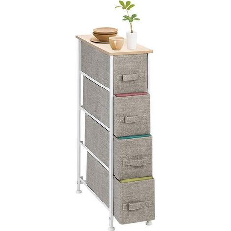 Cassettiera a 4 cassetti in tessuto 20x48x75,5 cm - Struttura in metallo e base superiore in Legno - Comò Mobile Organizer Portaoggetti per Camera da (1/5)