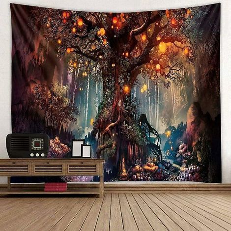 fort Tapisserie Dcor (vieux Arbre Rouge 150x130cm) La Maison Paysage Tapisserie Salon Chambre Dcoration Magique Tapisserie Rideau (1/5)