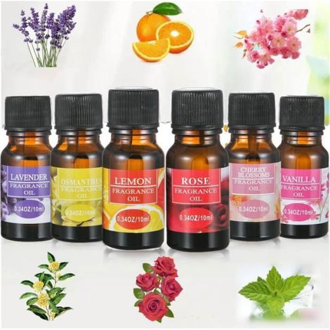 Ätherische Öle, 6 x 10 ml ätherische Öle für Diffusoren (Zitrone, Lavendel, Rose, Osmanthus, Vanille, Kirsche) (1/4)