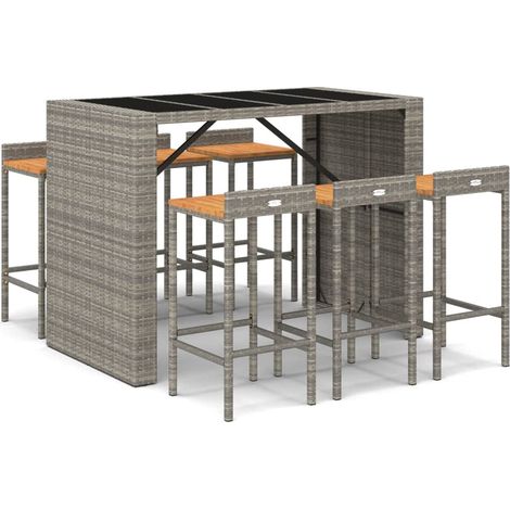 Maison Exclusive - Set Bar Giardino 7pz Grigio Polyrattan e Legno Massello Acacia (1/5)
