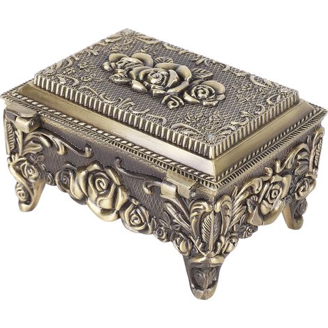 Coffret de rangement bijoux vintage en alliage, grande capacité, boîte décorative pour boucles d'oreilles et bagues, couleur bronze [2046AB] (1/5)