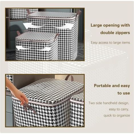 Sac de rangement pliable de 2 paquets, Fermeture éclair bidirectionnelle non tissée de grande capacité (1/4)