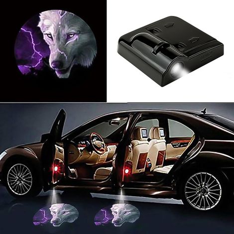 (wolf)1 pièce Projecteur laser LED universel pour porte avec logo de bienvenue, veilleuse fantôme, sans fil, kit d'éclairage de courtoisie pour voiture, accessoires automobiles, éclairage pour véhicul (1/5)