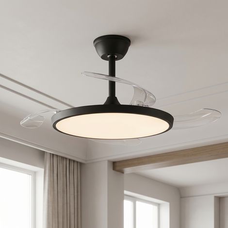 NORCKS Ventilateur De Plafond Led, 48 cm, Ultra-Fin, Silencieux, 6 Vitesses Réglables, 3 Températures De Couleur Réglables, Télécommande Incluse, Noir (1/5)