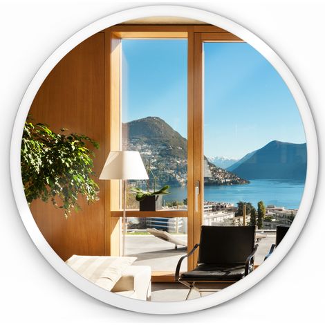 Miroir mural rond – Décoratif - sur cadre blanc - pour le salon, la salle de bain, la chambre (1/5)