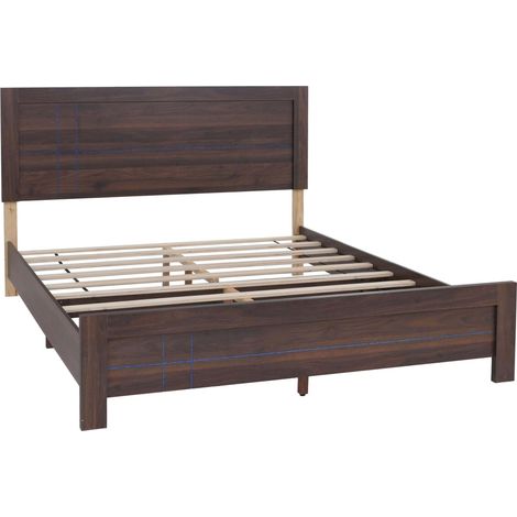 [NON UTILIZZATO] Letto queen size HHG-847, struttura letto matrimoniale con rete a doghe, MDF 160x200 cm, color noce