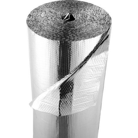 VEVOR Rotolo Isolante Riflettente Doppio, Barriera Radiante in Alluminio, 6 mm 30,48 mx 1,22 m, a Bolle deAria a Doppio Strato, Rotolo Isolante Termico per Porte da Garage, Finestre, Tetti di Camper