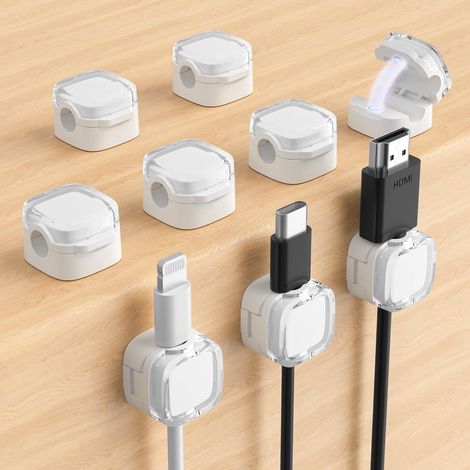 CSPARKV - Paquete de 9 clips magnéticos para cables, soporte ajustable para gestión de cables debajo del escritorio, organizador adhesivo para cargadores de cables para el hogar, la oficina, el escrit (1/5)