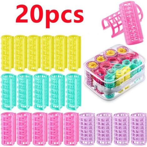 Rouleaux Bigoudis,Rouleaux de Cheveux en Plastique,Rouleaux Encliqueter,Rouleaux Auto-Agrippants,Sans Chaleur,pour Salon,Femme,20pcs (1/4)