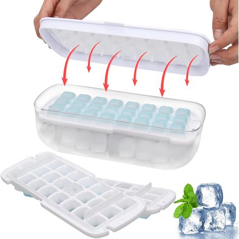 Ice Cube Trays with Ice Storage Box, Press Type Ice Cube Mold, BPA Free, One Second Release of All Ice Cubes, 2 Pcs Ice Cube Tray for Cold Drinks (1/5)