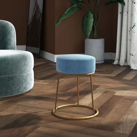 Tabouret pour Salon ou Chambre Style élégant, Tabouret pouf coiffeuse rond Bleu clair Velours HAV7550 (1/5)