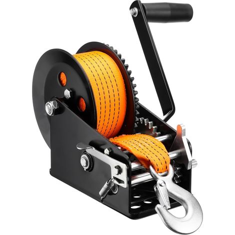 Hand Winch with 10 m Polyester Webbing, 1134kg/2500LBS, 4:1 8:1, Two-Way Ratchet, Boat Winch, Belt Winch with Hand Crank and Brake for Trailer, Trailer & Boat (1/5)