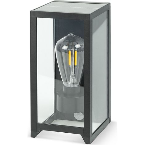 Garza - Aplique de Exterior Solar LED Vintage 400lm, 2700K. Iluminación 360º, Sensor de Movimiento, IP44, 8h Autonomía, Instalación en Pared. (1/4)