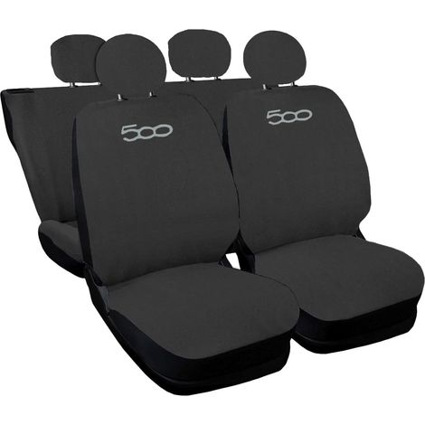 Lupex shop - Coprisedili Auto Compatibili per 500, Made In Italy, set di copri sedili anteriori e posteriori con copri poggiatesta incluso, New, tessuto poliestere, Grigio Scuro