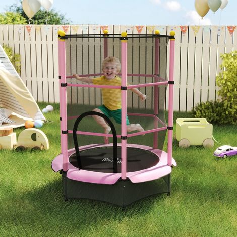 Trampoline pour enfants de 1,4 m (4,6 pi), utilisable à l'intérieur comme à l'extérieur, avec filet de sécurité et sans ressorts - Rose (1/4)