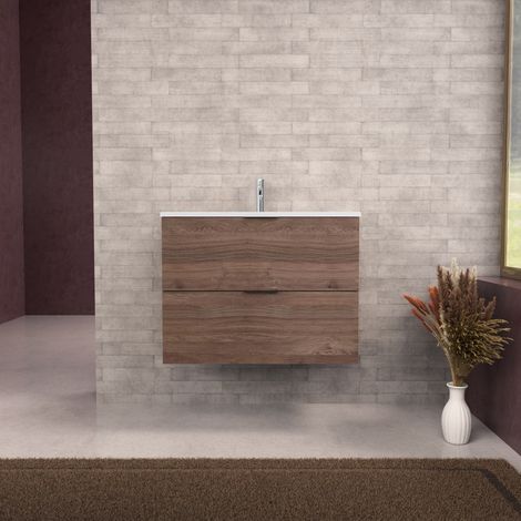 Inda - Mobile bagno L.80 con lavabo opaco / Rovere castano 2