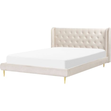 Letto matrimoniale velluto beige 160 x 200 cm Forbach (1/5)