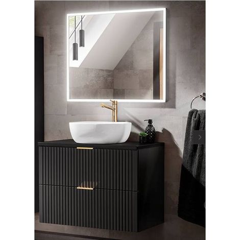 Ensemble meuble vasque à poser 80 cm en bois + miroir - Georgia Black - Livraison gratuite