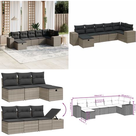 vidaXL Salon de jardin avec coussins 7 pcs gris clair résine tressée (1/5)