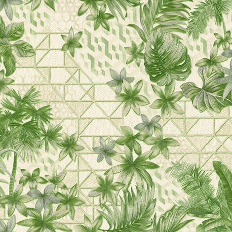 Tropical Palm Leaf Textured Vinyl Wallpaper Paste The Wall Glitter Green White (1/4)