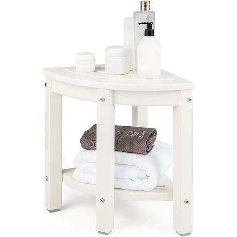 COSTWAY Tabouret Salle de Bain en PEHD Étanche, Banc de Douche d'angle 2 Niveaux avec Étagère de Rangement, Antidérapants pour Enfants et Adultes Charge Max 150kg, Blanc (1/5)