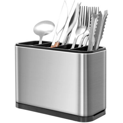 Cutlery Tray 4 Compartments Kitchen Storage, Utensil Holder Organizers, Anti-Slip Stainless Steel Cutlery Tray with Removable Drainer, for Spoon, Fork, Knives