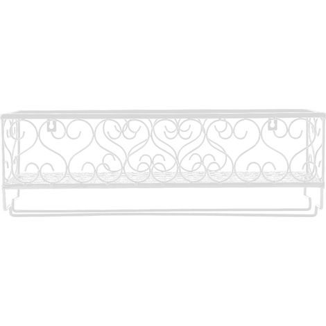Porte-bouteilles mural en métal blanc avec étagère, porte-verres à champagne et étagère intégrée. (1/5)