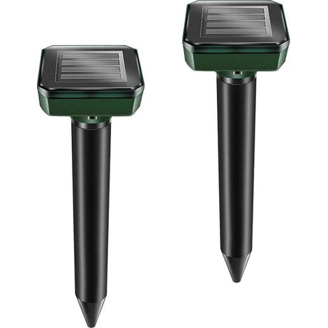 Lot de 2 piquets répulsifs à taupes solaires - Répulsif à taupes à ultrasons - Élimination des taupes à énergie solaire pour taupes, serpents, campagnols, gophers et autres animaux (1/5)