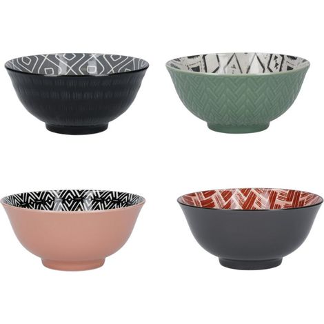 KitchenCraft Set de 4 Schalen de Müsli de Keramik in Box de Geschenk, Schalen für Eiscreme, Suppe und andere, Design "Designed for Life" 15 cm