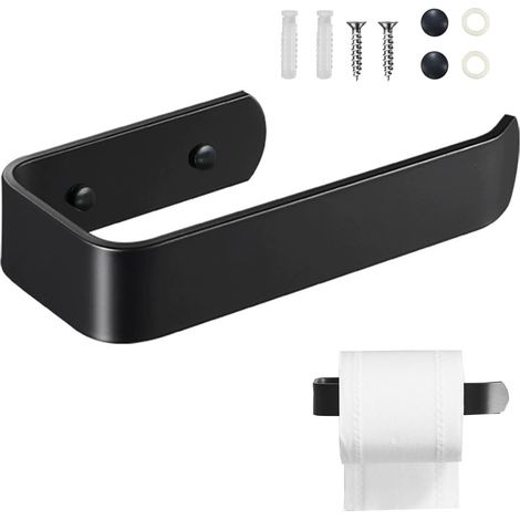 Porte Papier Toilette, Support Papier Toilette Fixation Murale ou Auto Adhésif, Porte Rouleau Papier WC pour Salle De Bain, Cuisine, Design Moderne (Noir) (1/5)