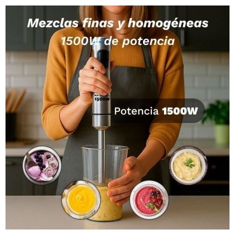 Batidora de mano Grunkel BM-1500SET/ 1500W/ Capacidad 0.8L/ Incluye Vaso, Picadora, Varilla y Soporte (1/2)