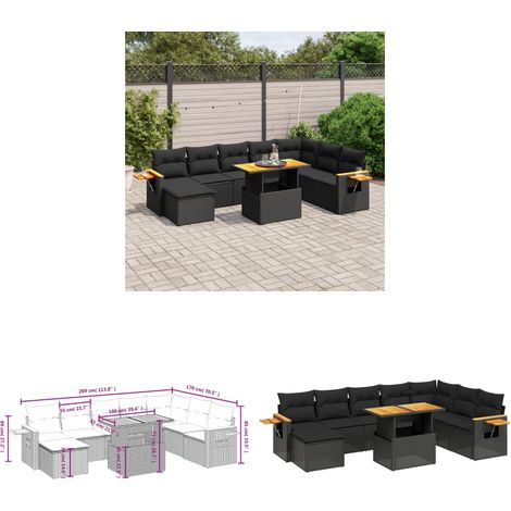 9-tlg. Garten-Sofagarnitur mit Kissen Schwarz Poly Rattan - Gartenmöbel Set - PE-Rattan Möbel - Outdoor Lounge - Gartenlounge - Terrassenmöbel - Home & Living (1/3)